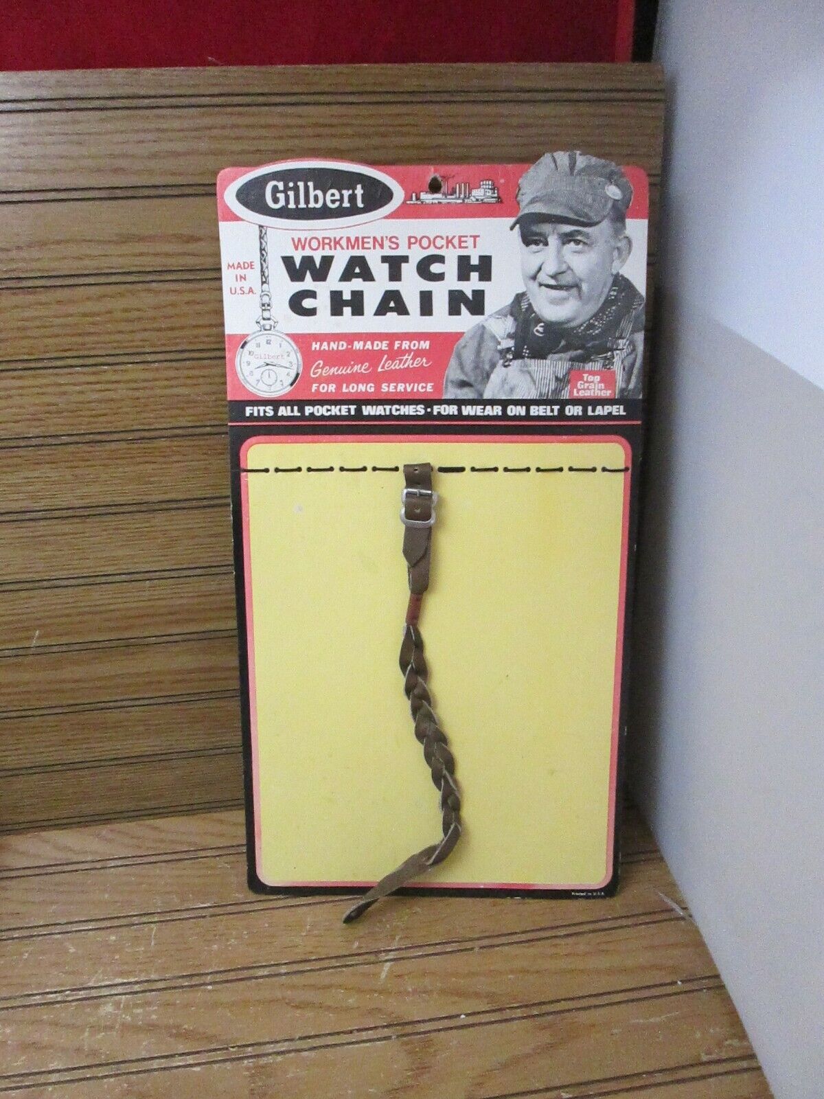 Vintage Cardboard Advertising Display Gilbert Leather Watch Strap Chain RARE