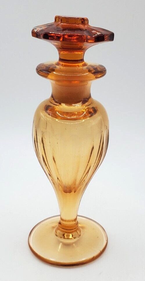 Antique Cambridge Perfume Bottle Dark Amber Glass Art Deco Nouveau
