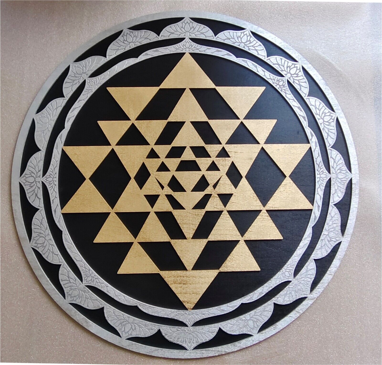 Wood  Sri Yantra Wall Art  Laser Cut Sacred Geometry Meditation Symbol 50cm