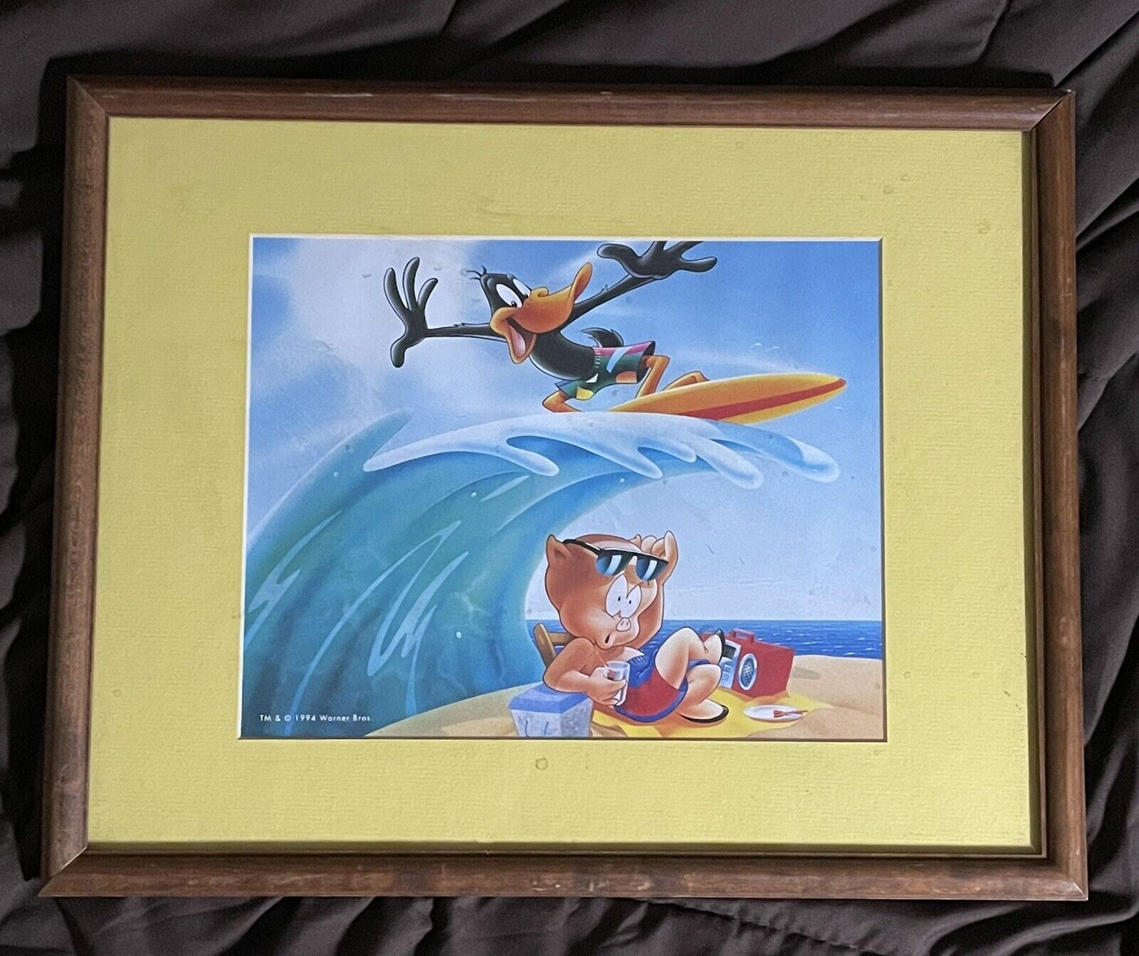 Rare  1994 Warner Bros Looney Tunes Picture w/Frame Daffy Duck & Porky Pig