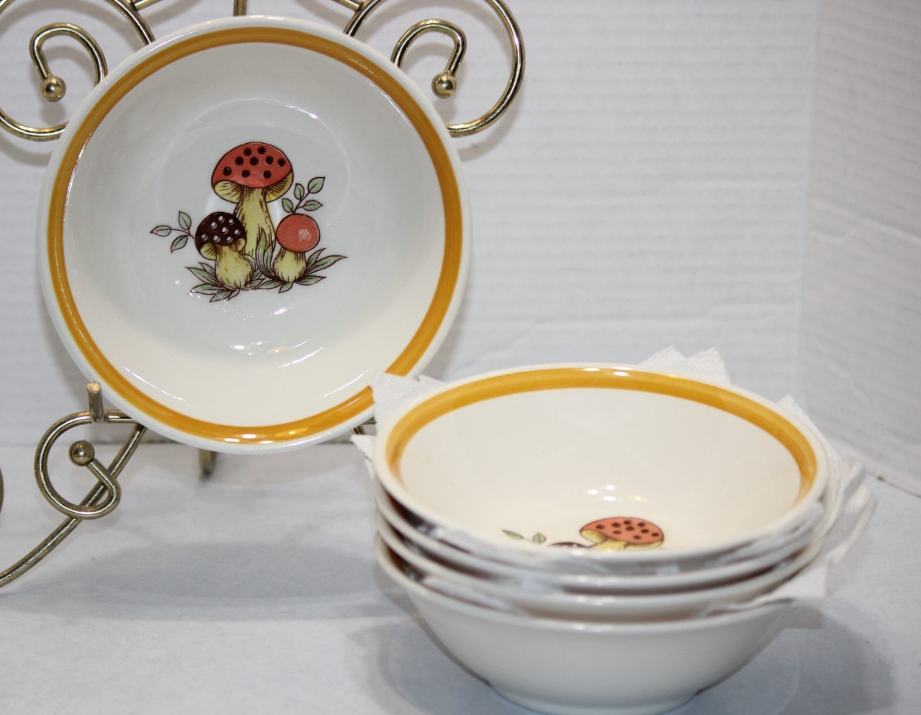 Set Of 4 Sears & Roebuck Vintage Merry Mushroom Cereal/Soup Bowls 1977 Japan