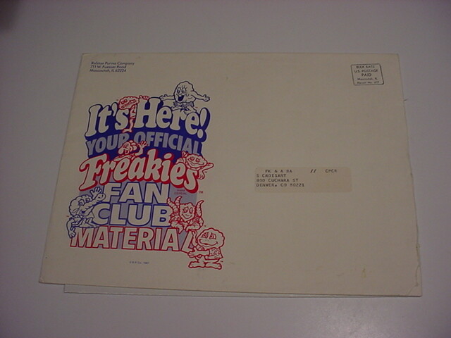 ultra-rare NM/unused 1987 FREAKIES CEREAL membership fan club kit in mailer