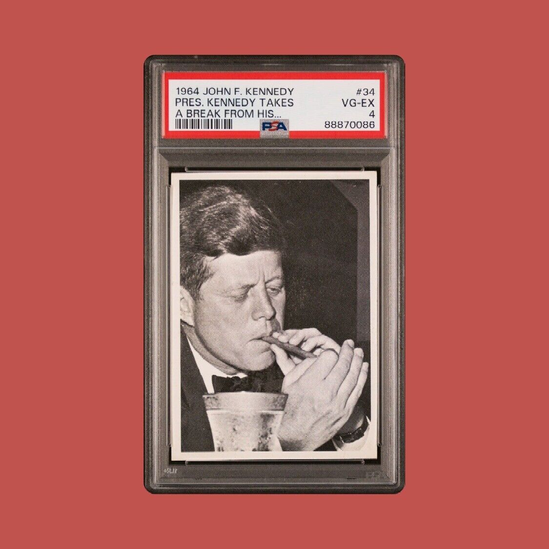 1964 Topps John F Kennedy #34 PSA 4 VG -EX (Wax Stain) JFK Cigar Takes a Break
