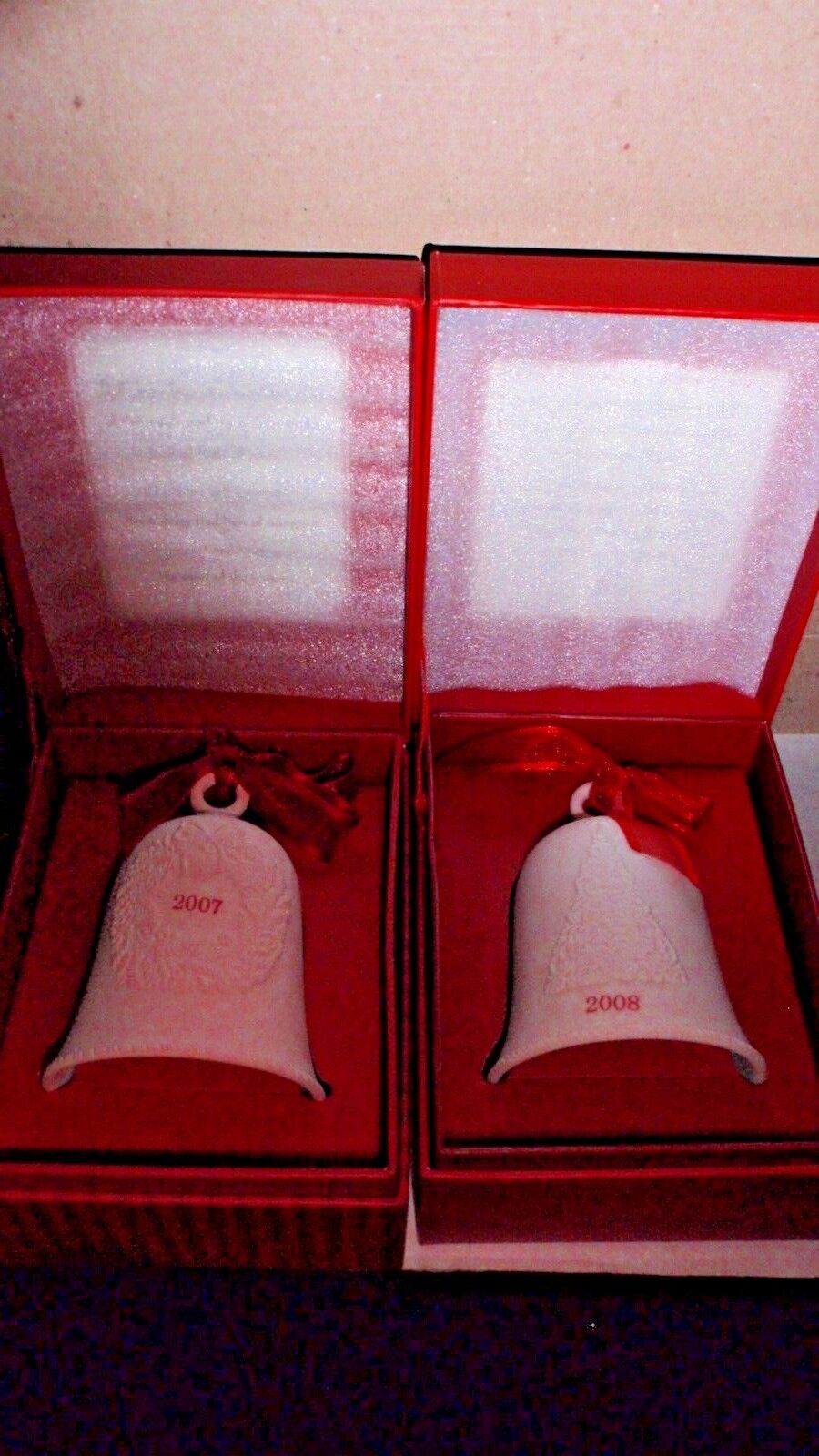 2007 & 2008 HALLMARK PORCELAIN DATED BELLS ORIGINAL BOXES