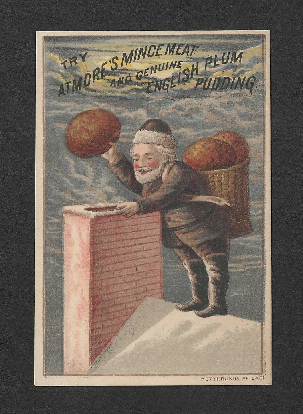 c1880's Atmore's Mince Meat Trade Card - Early Santa Claus in Green Suit c1880's Atmore's Mince Meat Trade Card - Early Santa Claus in Green Suit