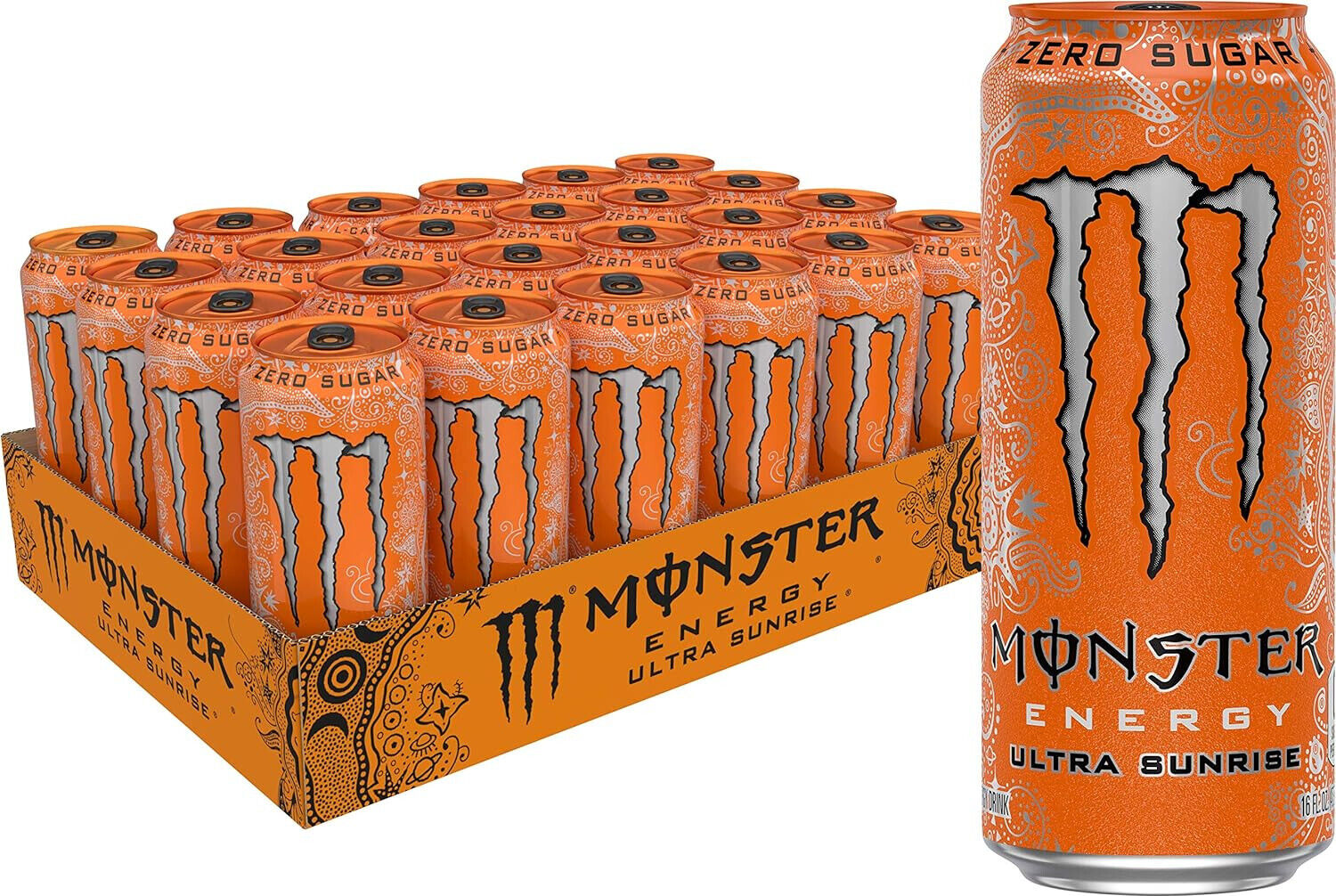 Monster Energy Ultra Sunrise, Sugar Free Energy Drink, 16 Fl Oz (Pack of 24)