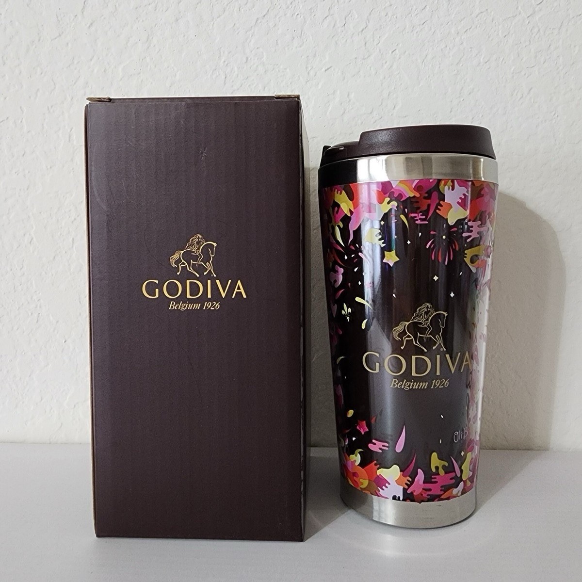 Godiva Oil-B Pink Floral Stainless Steel Travel Tumbler Mug NEW