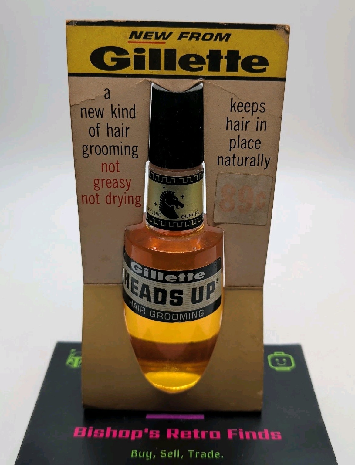 Vintage NOS Gillette Company Heads Up Hair Grooming 4 Fl oz Bottle Vintage NOS Gillette Company Heads Up Hair Grooming 4 Fl oz Bottle