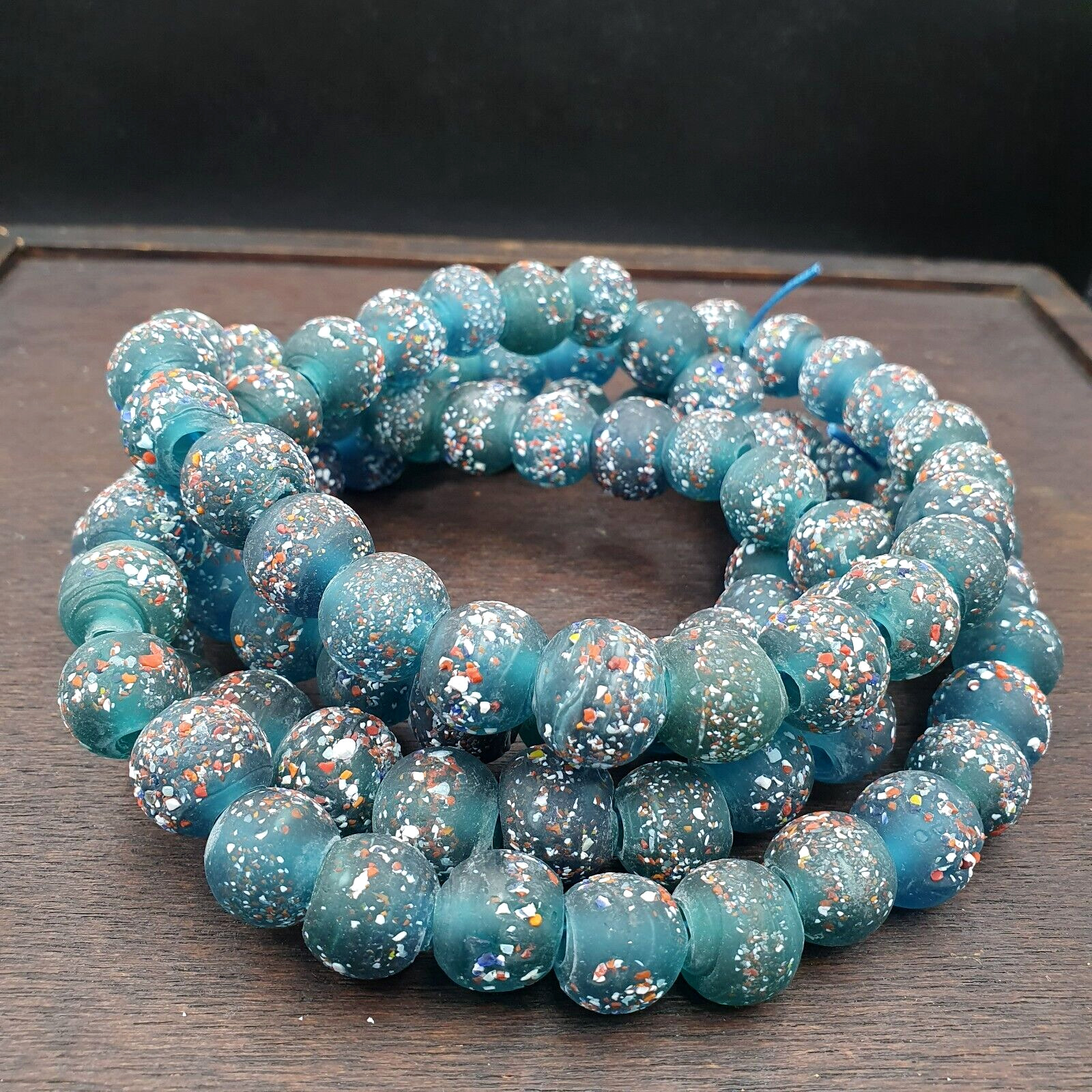 Vintage Blue Floral glass beads Handmade fancy 14mm Beads Strand big Size