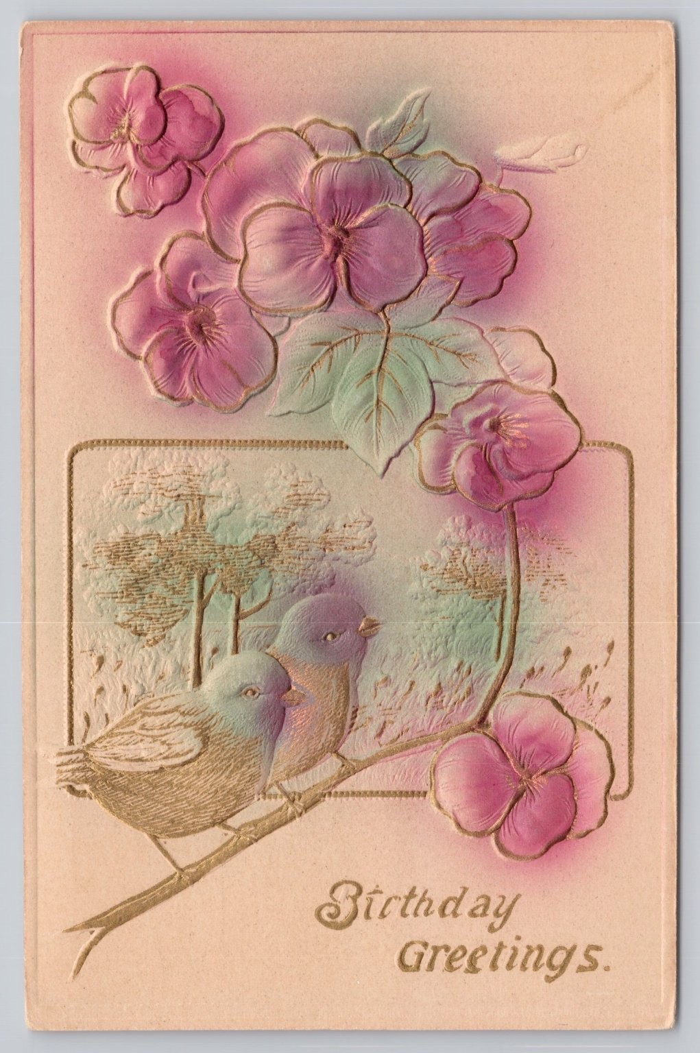 1913 Embossed Birthday Postcard Birds Flowers Brooklyn NY Sentimental Art 1913 Embossed Birthday Postcard Birds Flowers Brooklyn NY Sentimental Art