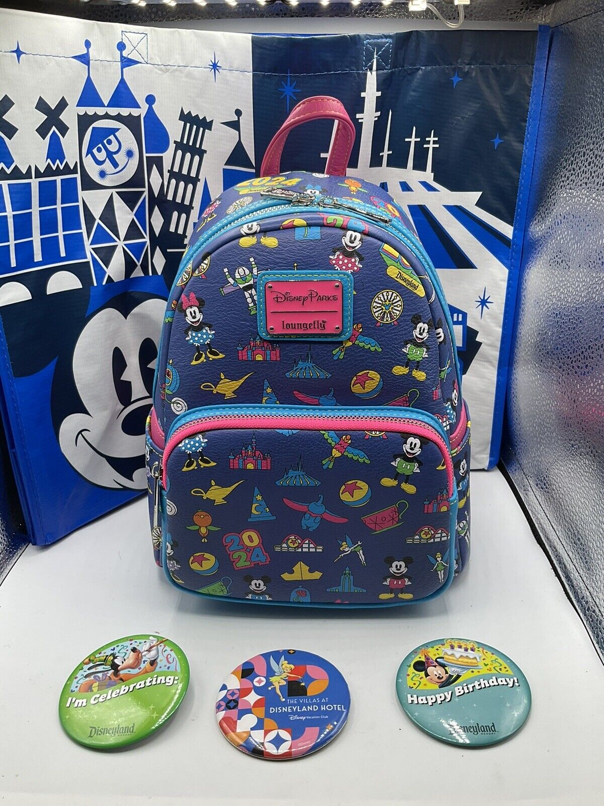 Disney Parks NEW Loungefly Dated 2024 W/ Reusable Bag And Buttons Adorable NEW
