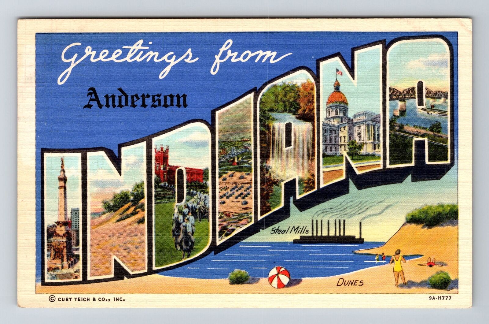 Anderson IN-Indiana, LARGE LETTER Greetings, c1940 Vintage Souvenir Postcard