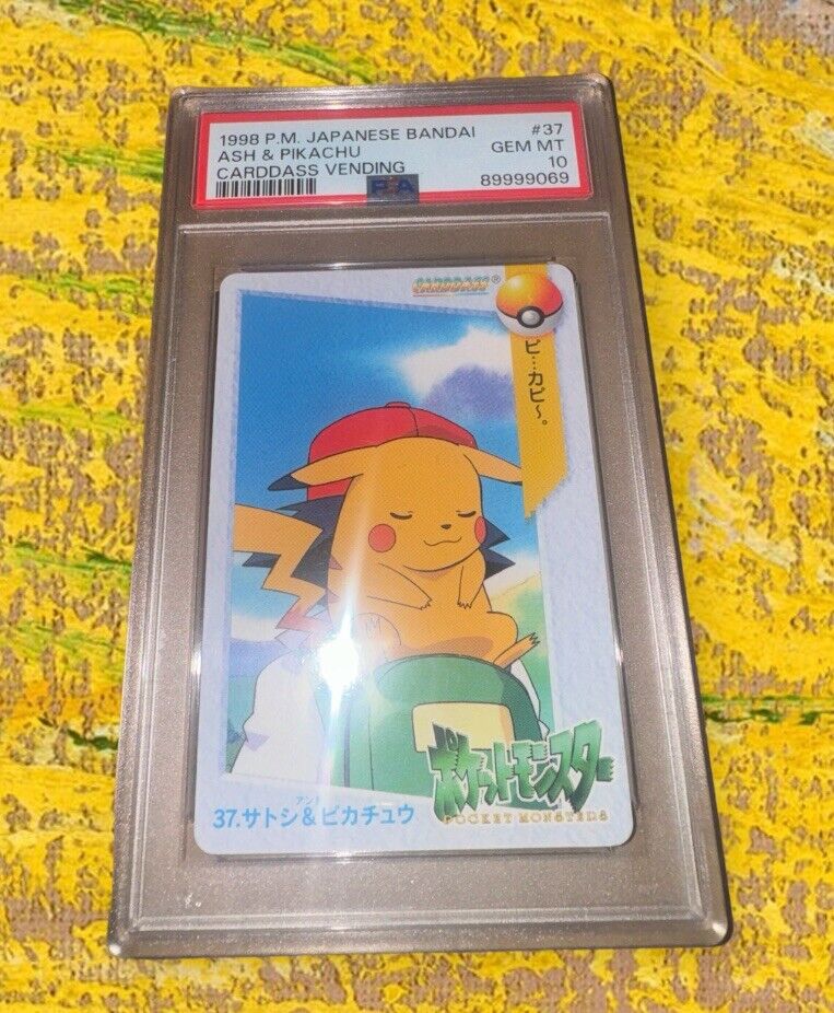 1998 Pokemon Cards Bandai Carddass Ash & Pikachu Psa 10 Gem Mint #37 Anime