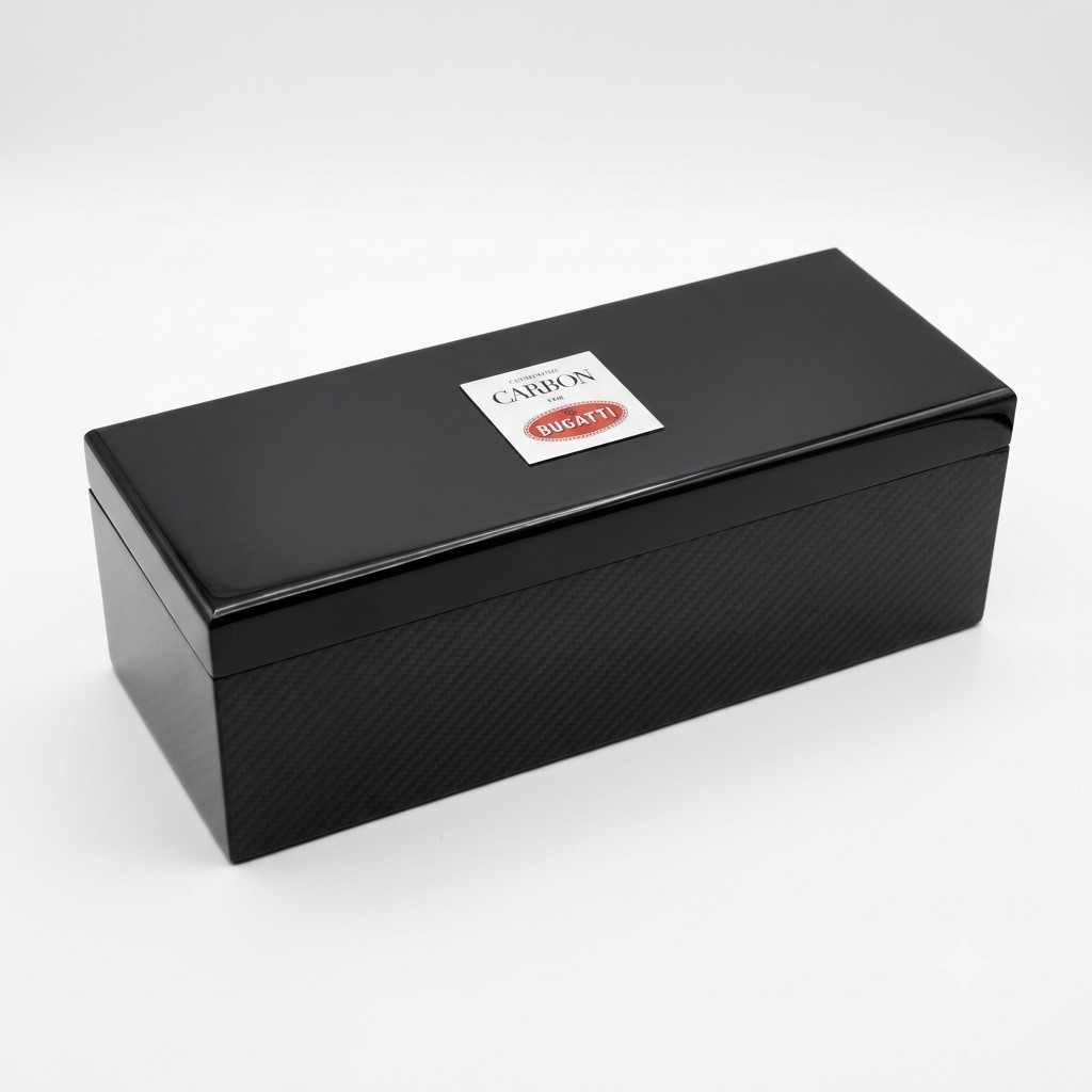 Official Bugatti Champagne Carbon Empty Presentation Display Box - Black Glossy