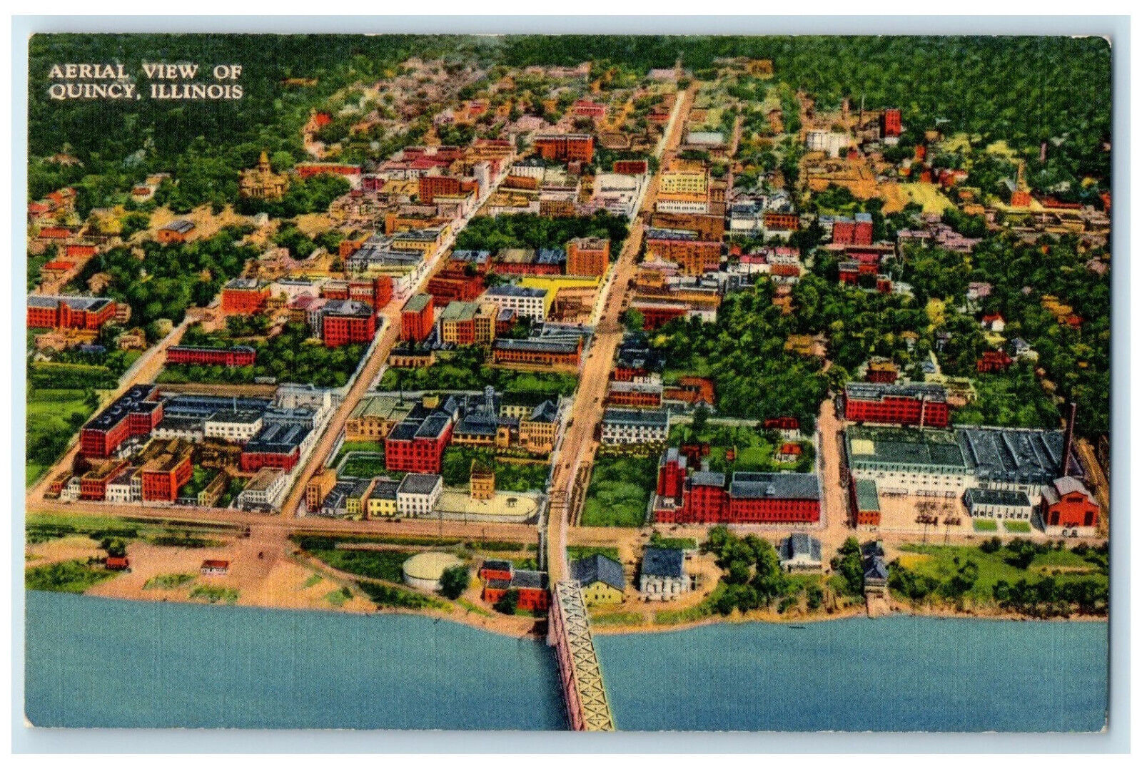 c1930's Aerial View of Quincy Illinois IL Vintage Unposted Postcard