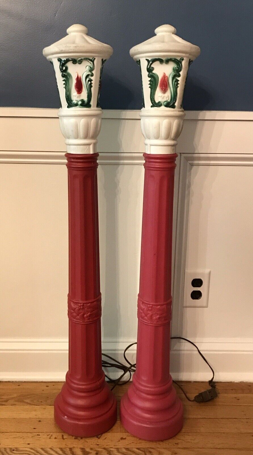 VTG Empire Blow Mold FLAME Light Post Plastic Yard Lamps 1969- PAIR ~Local Only