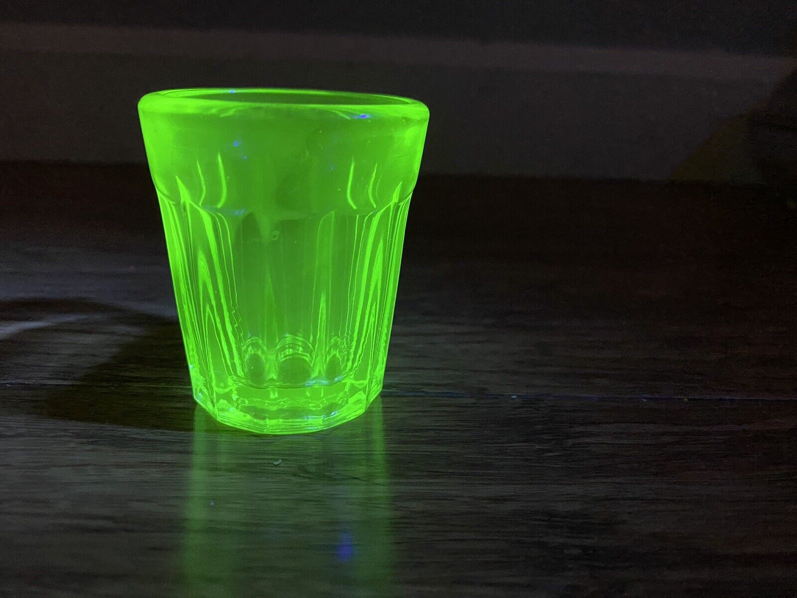Vintage Uranium Glass Shot Glass Glows 2.25”