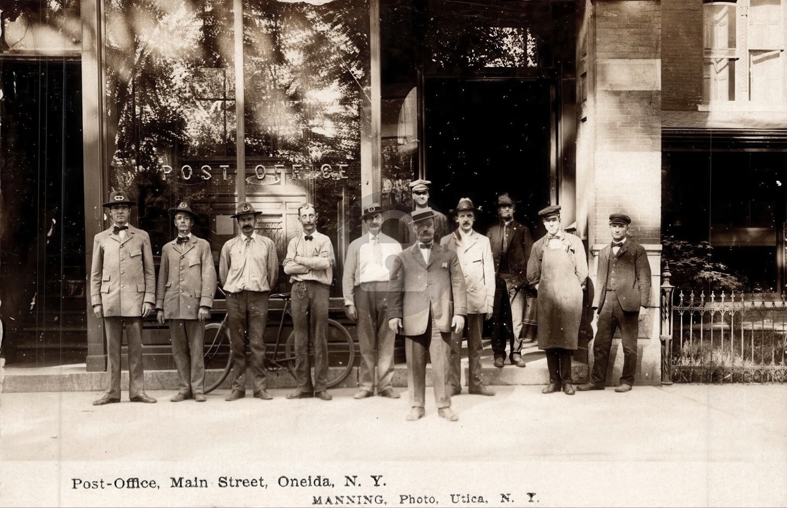 Main Street Post Office Mailmen Oneida NY New York Manning RPPC Postcard COPY Main Street Post Office Mailmen Oneida NY New York Manning RPPC Postcard COPY