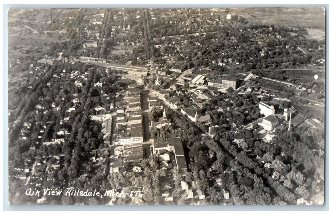 c1930\'s Aerial Birds Eye View Hillsdale Michigan MI RPPC Photo Unposted Postcard