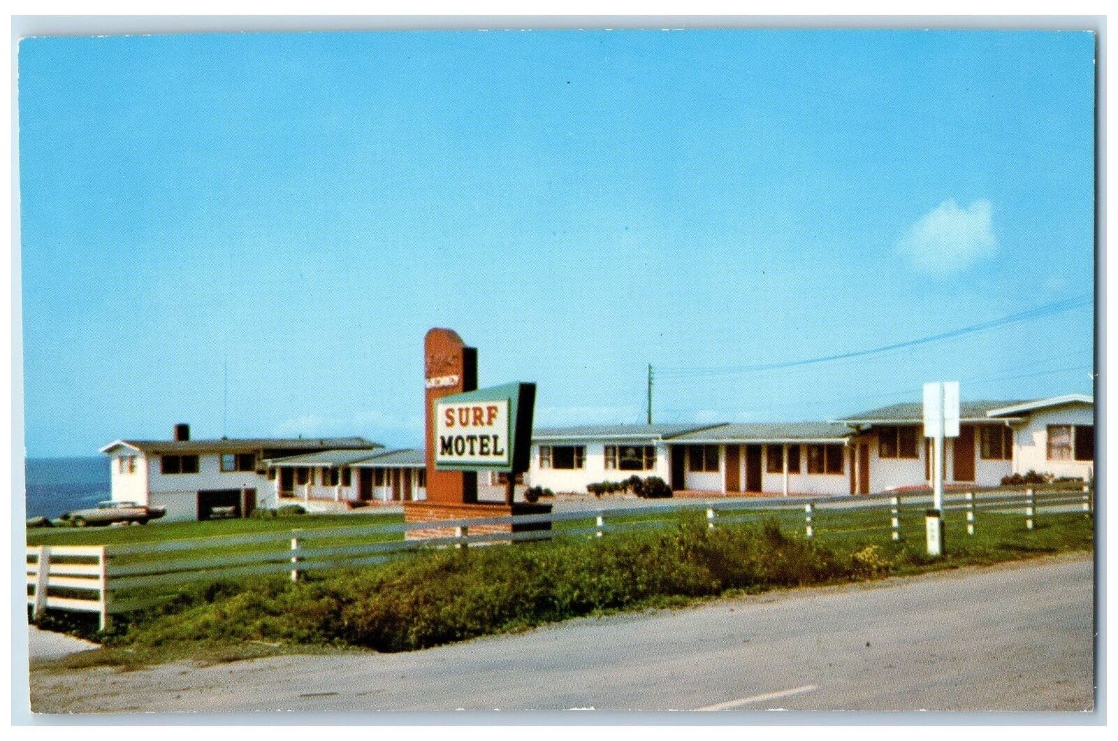 c1950's Surf Motel Roadside Fence Signage Beach Gualala California CA Postcard