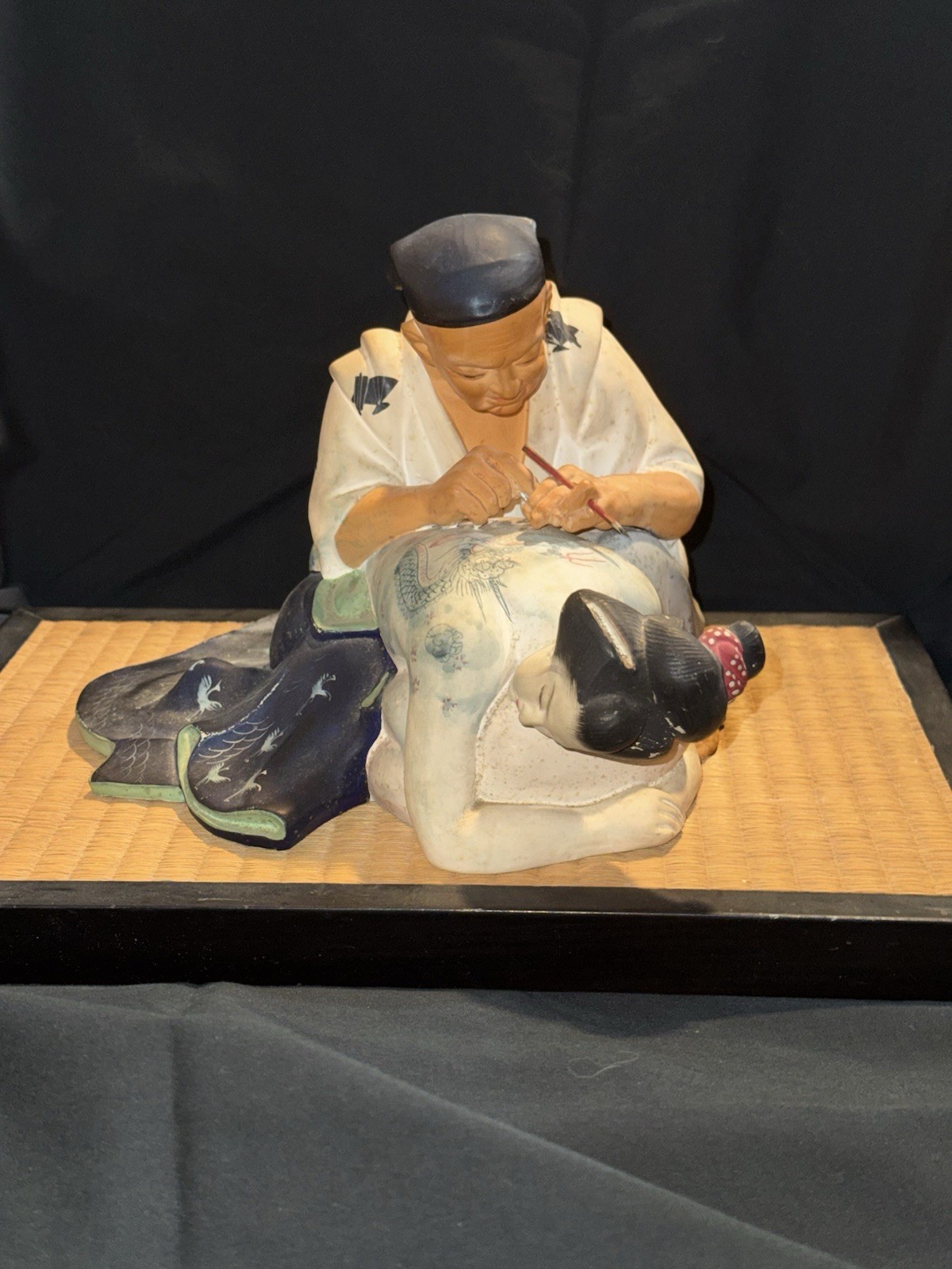 Vintage Japanese Hakata Urasaki Doll Tattoo Artist & Geisha With Base Vintage Japanese Hakata Urasaki Doll Tattoo Artist & Geisha With Base