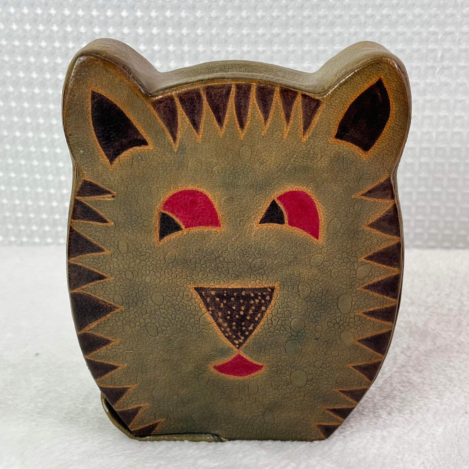 Vintage Cat Kitty Tiger Leather Coin Piggy Bank