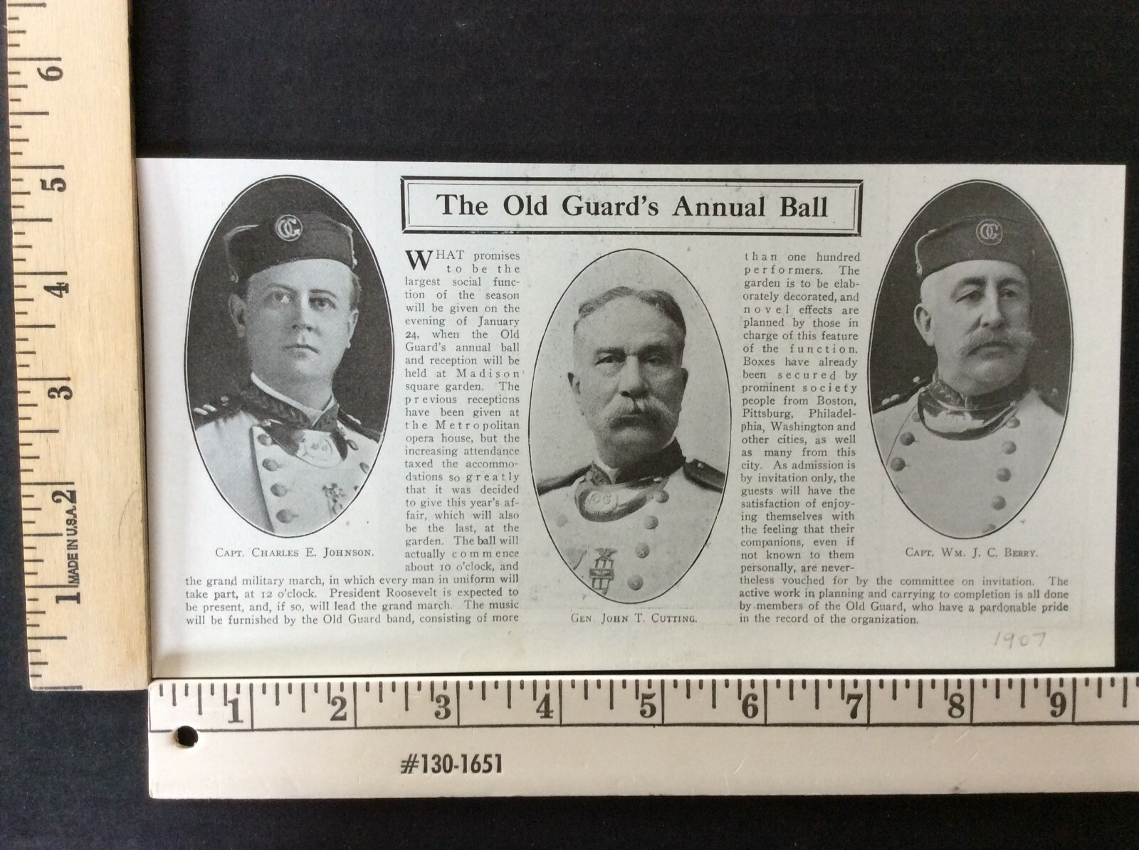 Rare Antique Orig VTG 1907 Old Guard’s Annual Ball Gen John Cutting Ad Art Print
