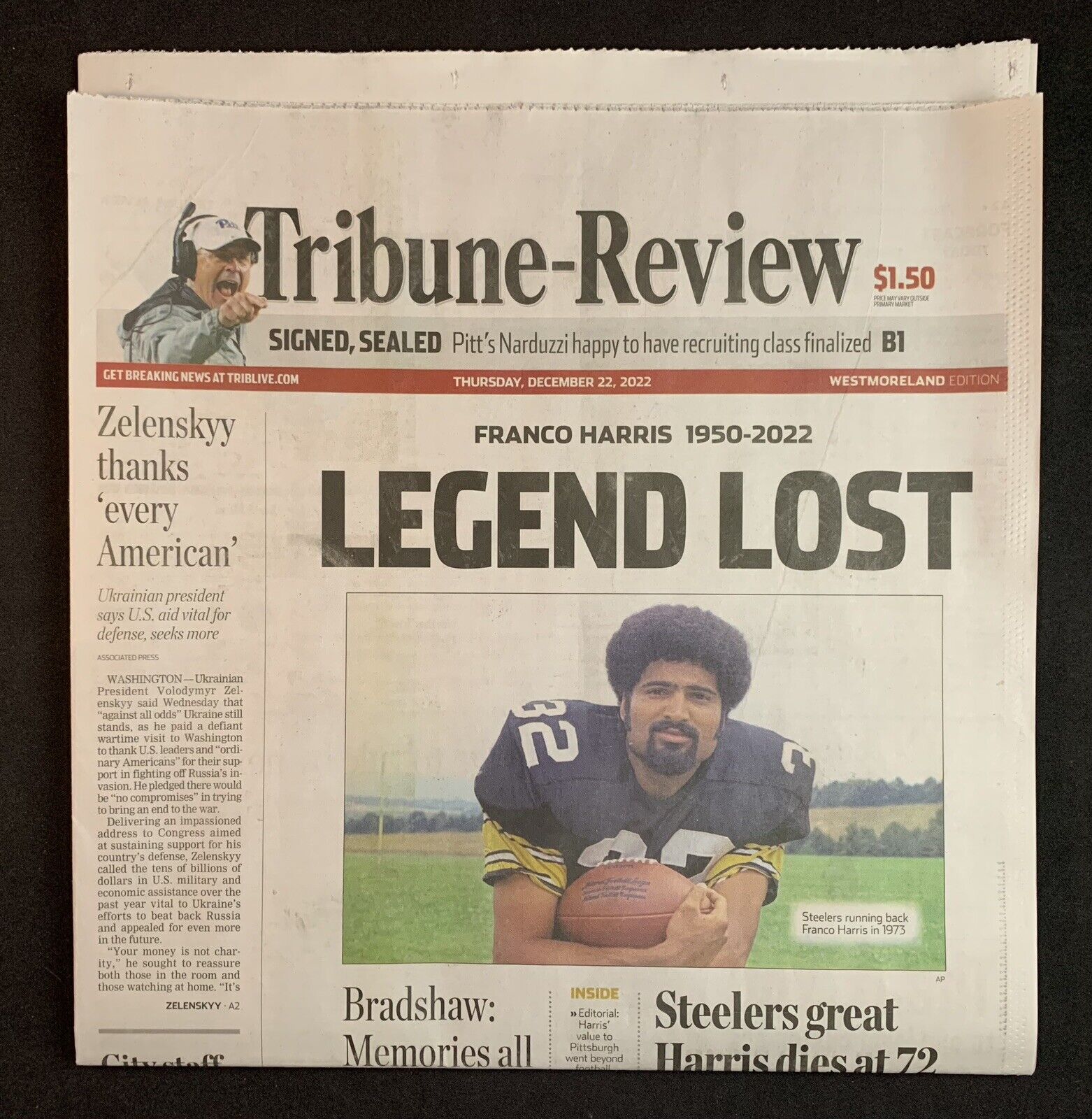 Pittsburgh Tribune-Review Newspaper Franco Harris Steelers Memorial Issue NFL