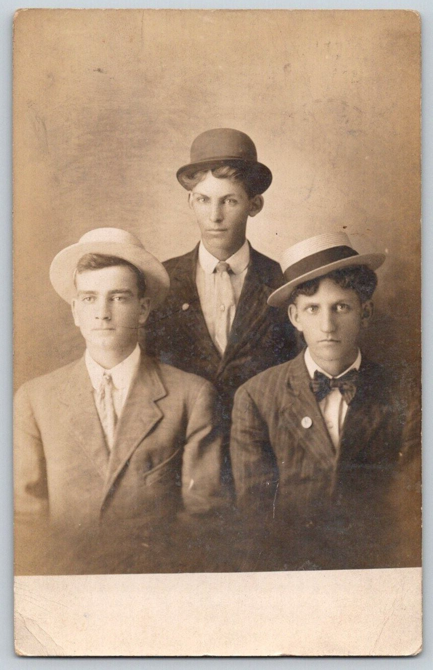 RPPC Portrait Postcard~ Young Men In Suits & Hats~ 1910 Anderson, IN Cancel