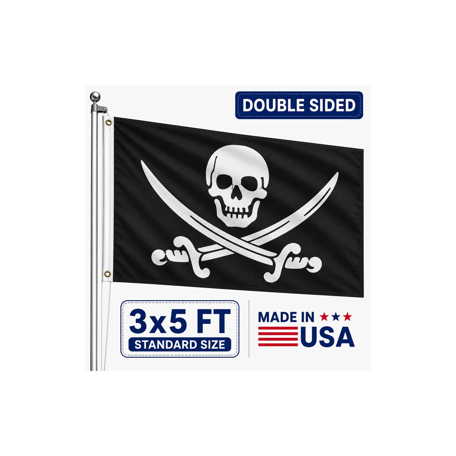 Jolly Roger Double Sided 3x5 Outdoor Flag - Heavy BC220413-Pirate flag DB