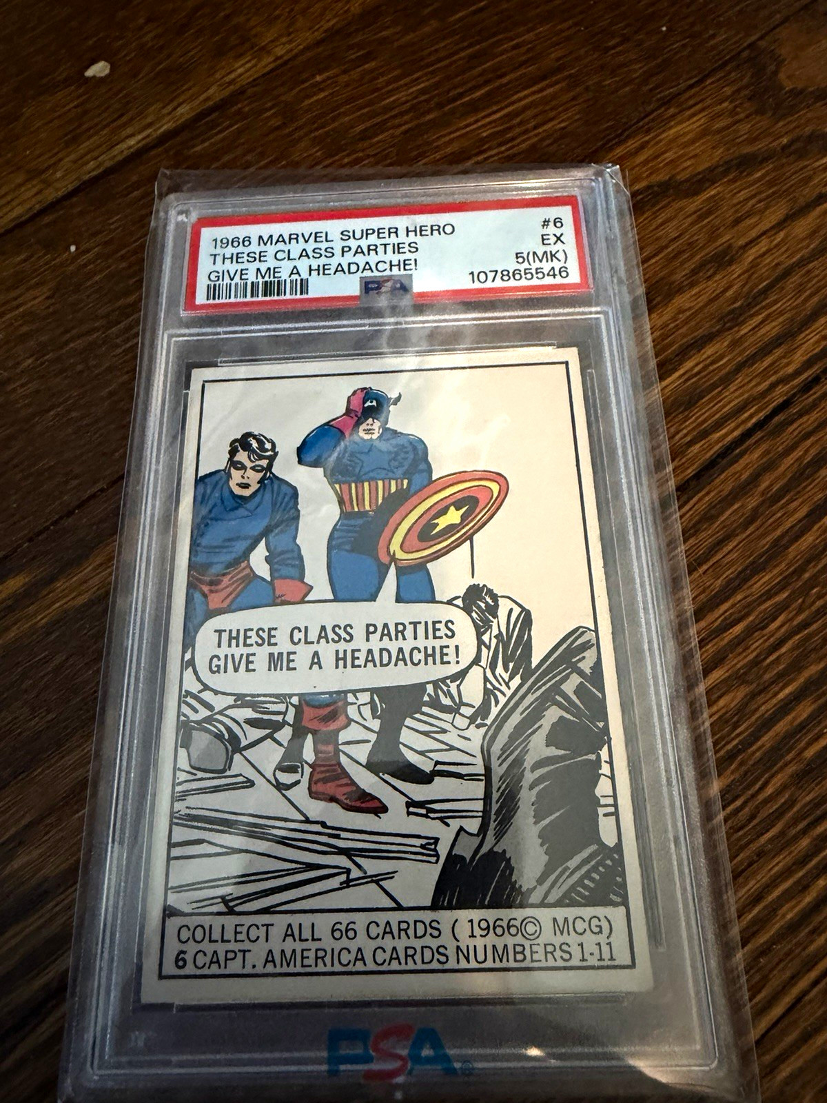 PSA 5 1966 Marvel Super Hero Captain America Card #6 Class Parties Headache PSA 5 1966 Marvel Super Hero Captain America Card #6 Class Parties Headache