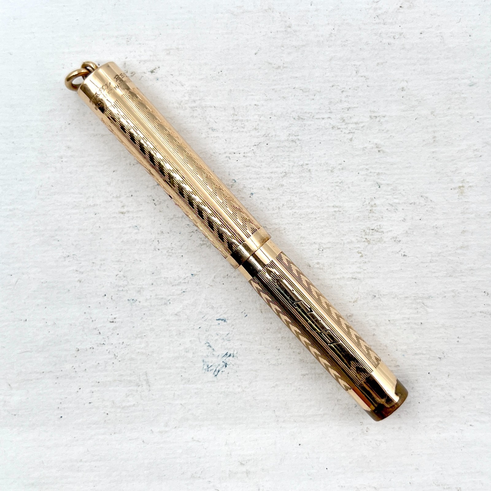 VTG Wahl Gold Filled Fountain Pen Chevron Ring Top Pocket Size (No Nib) AS IS