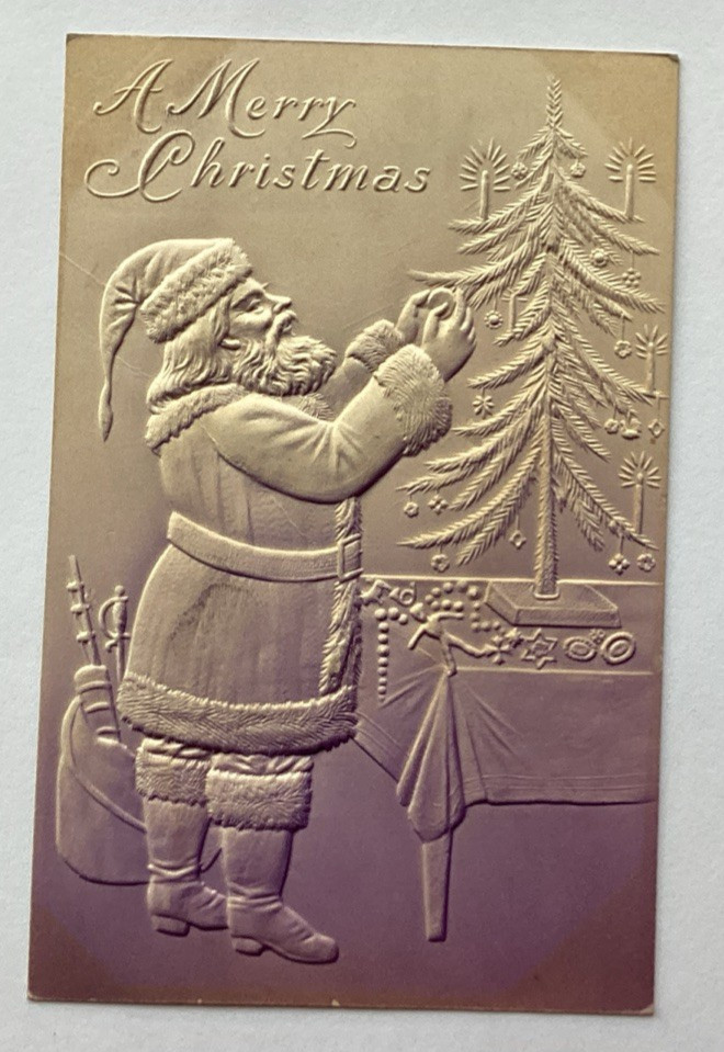 Vintage 1900s Christmas Postcard SANTA CLAUS DECORATING TREE Embossed Undivided Vintage 1900s Christmas Postcard SANTA CLAUS DECORATING TREE Embossed Undivided
