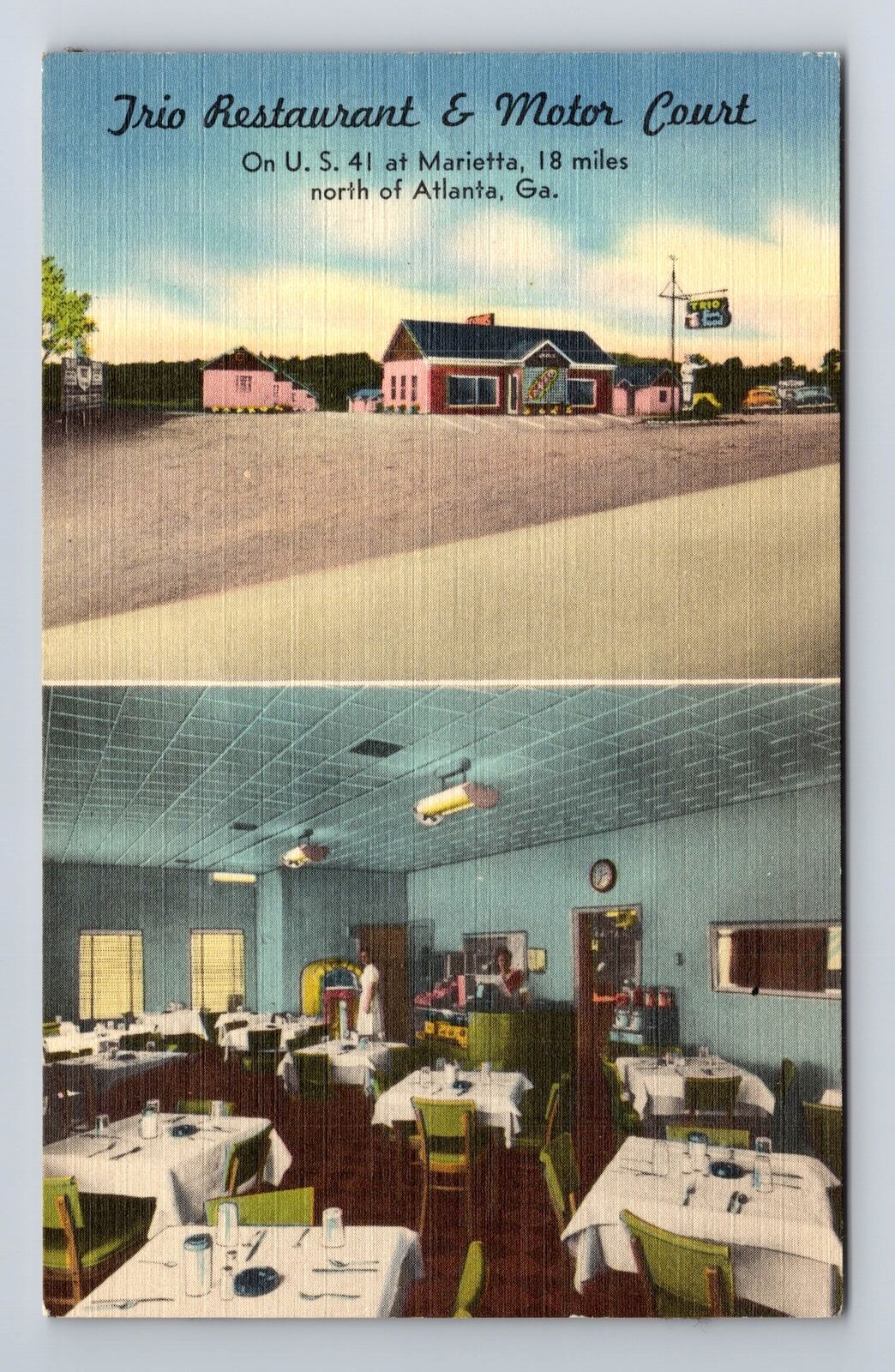 Atlanta GA-Georgia, Trio Restaurant & Motor Court Advertising, Vintage Postcard