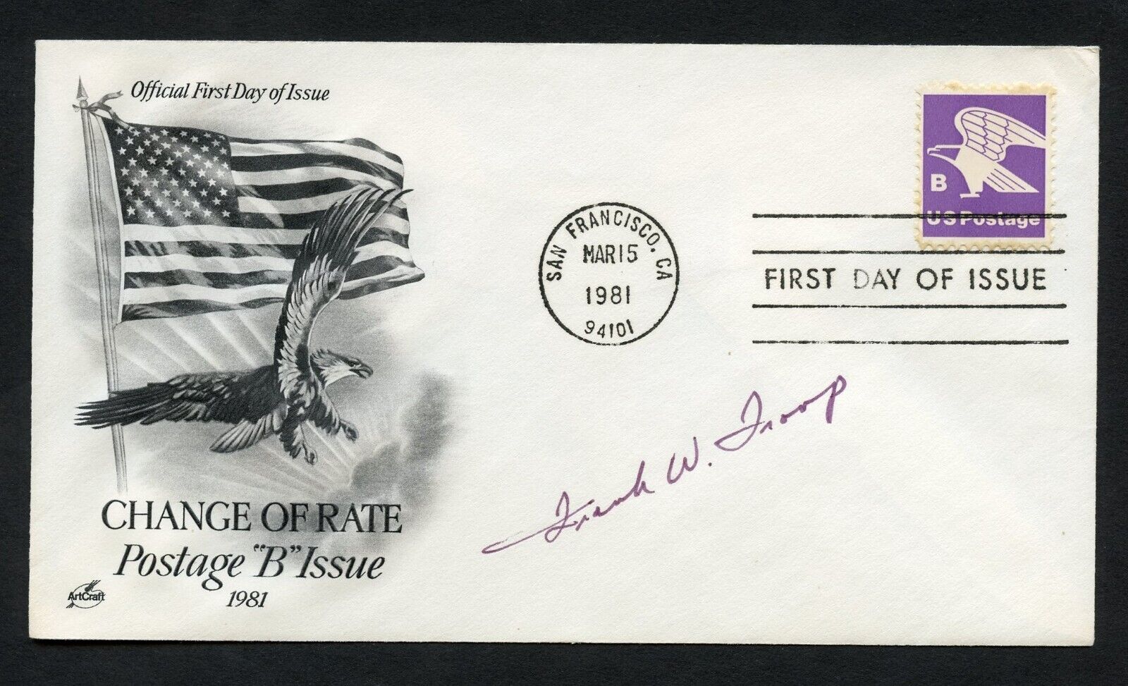 Frank W. Troup d2014 signed autograph auto First Day Cover WWII ACE USN