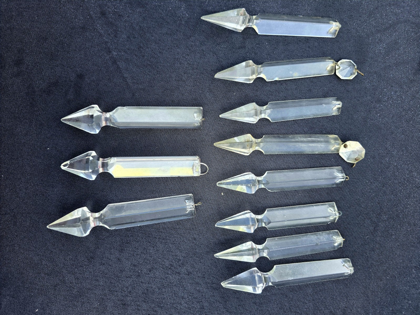 Antique Leaded Glass Crystal Spear Shaped Chandelier Prism Lot Of 11