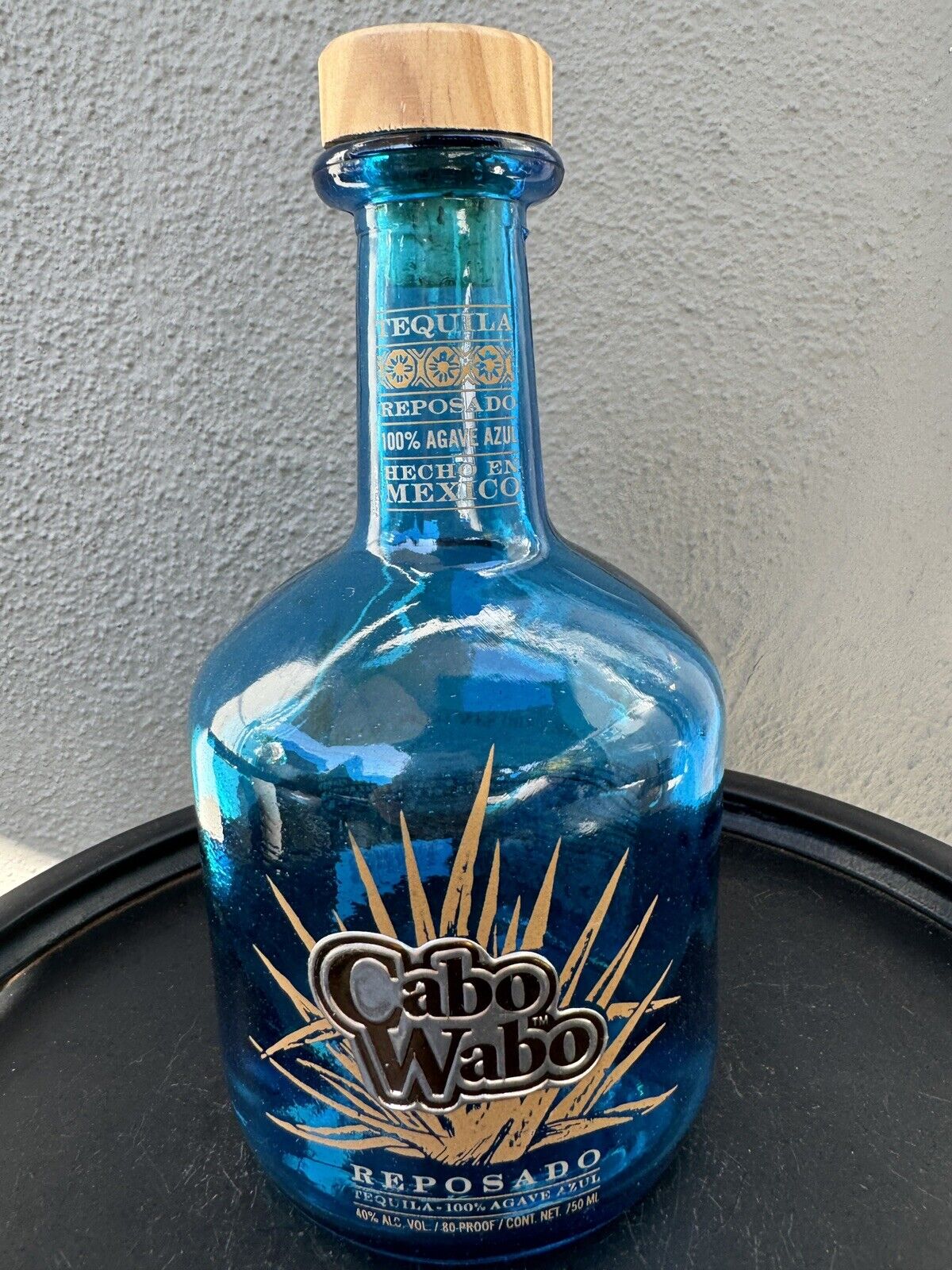 Cabo Wabo Tequila Empty Blue Glass Bottle - Sammy Hagar Vintage Discontinued