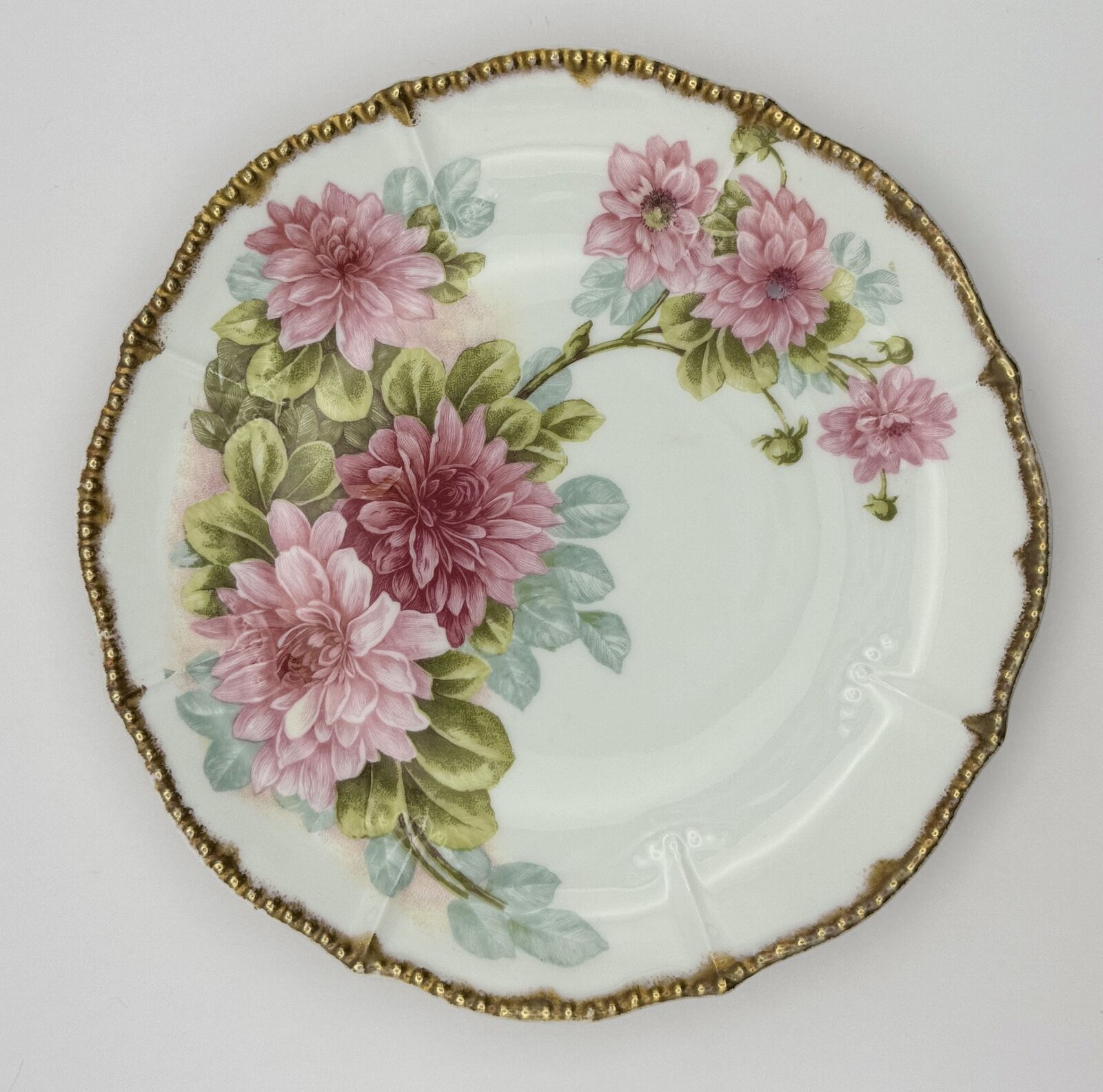 Elite Works Limoges Hand-Painted Plate with Pink Floral Design & Gold Accents