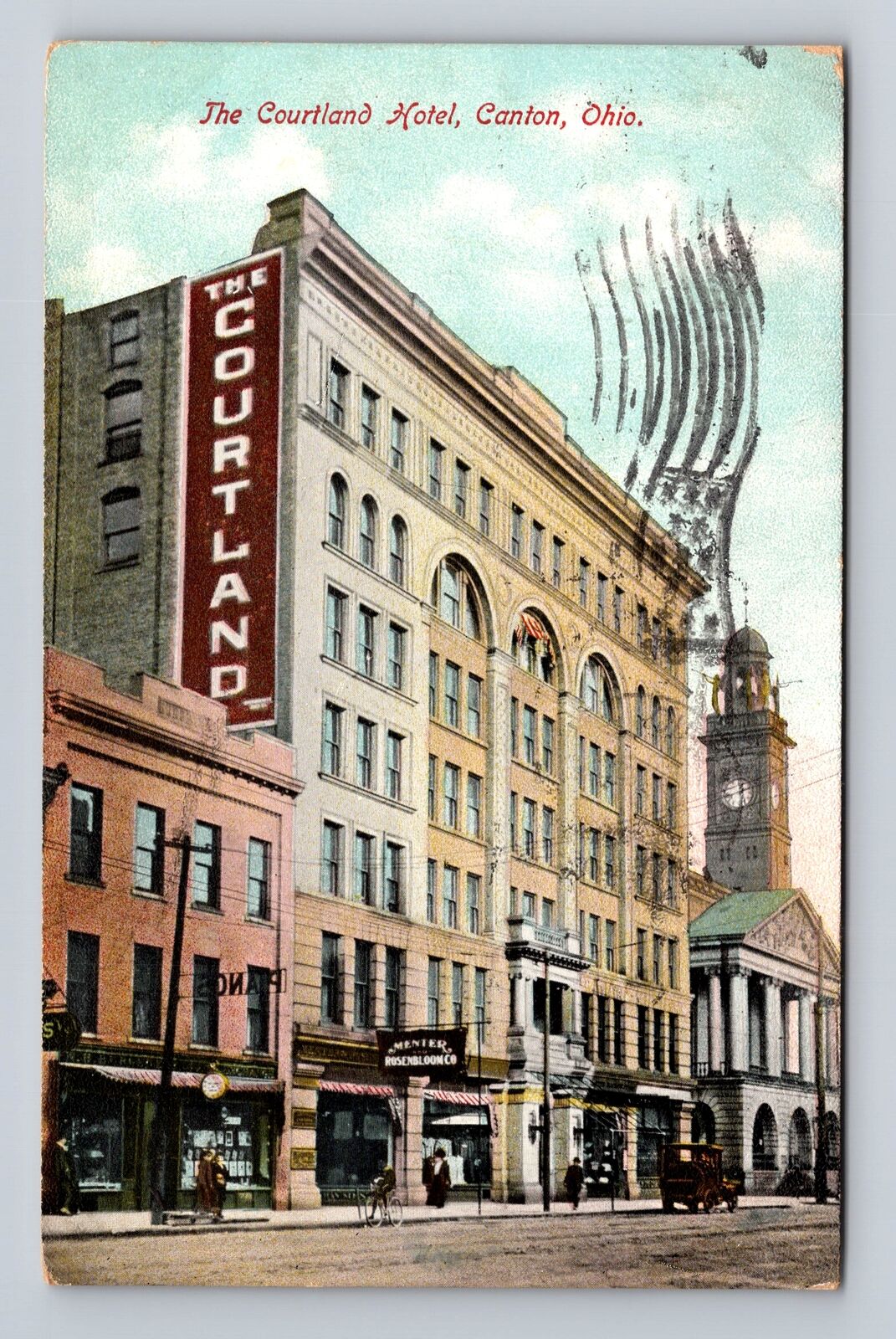 Canton OH-Ohio, The Courtland Hotel Shoppers Clock Tower, Vintage c1910 Postcard