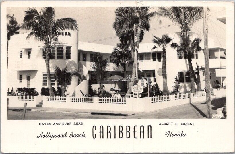 1951 HOLLYWOOD BEACH, Florida RPPC Photo Postcard CARIBBEAN Apartment Building