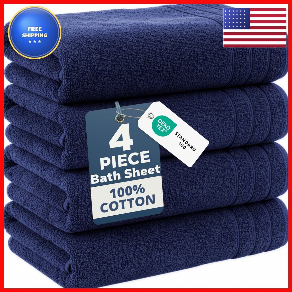 Casa Platino Bath Sheet Set 100% Cotton 4 Pack - Navy Blue Casa Platino Bath Sheet Set 100% Cotton 4 Pack - Navy Blue