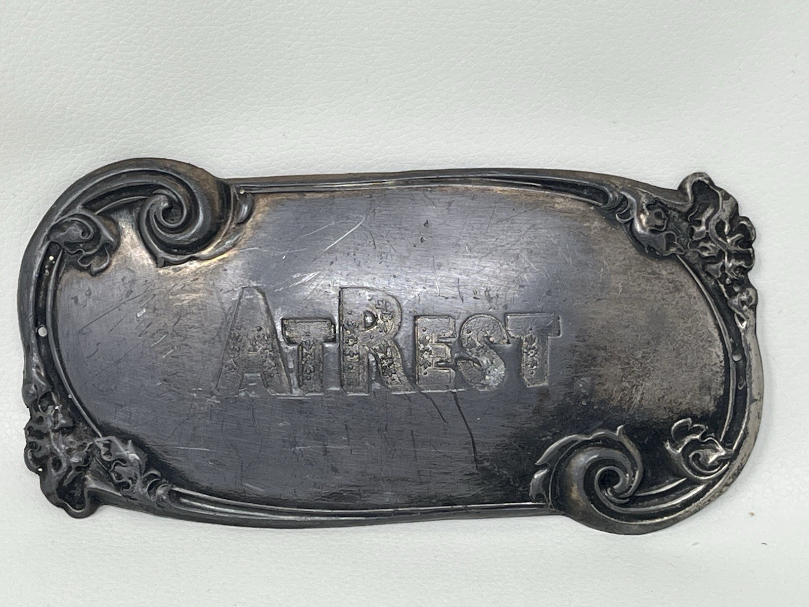 Antique Engraved Deco Silver At Rest Casket Funeral Plaque Elgin 910