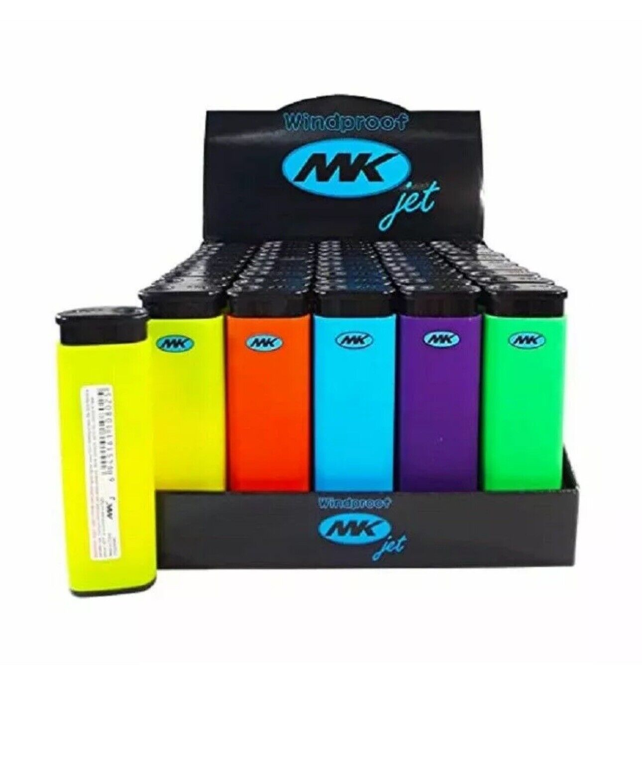 50 Ct MK JET ( Colors ) TORCH Full Size Lighters Refillable Windproof Full Tray