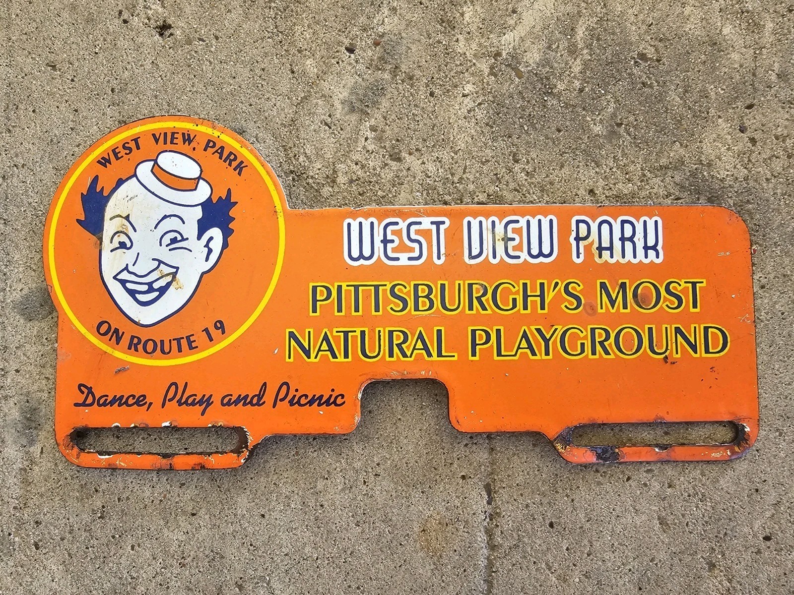 VINTAGE West View Amusement Park PORCELAIN SIGN License Plate Topper PITTSBURGH VINTAGE West View Amusement Park PORCELAIN SIGN License Plate Topper PITTSBURGH