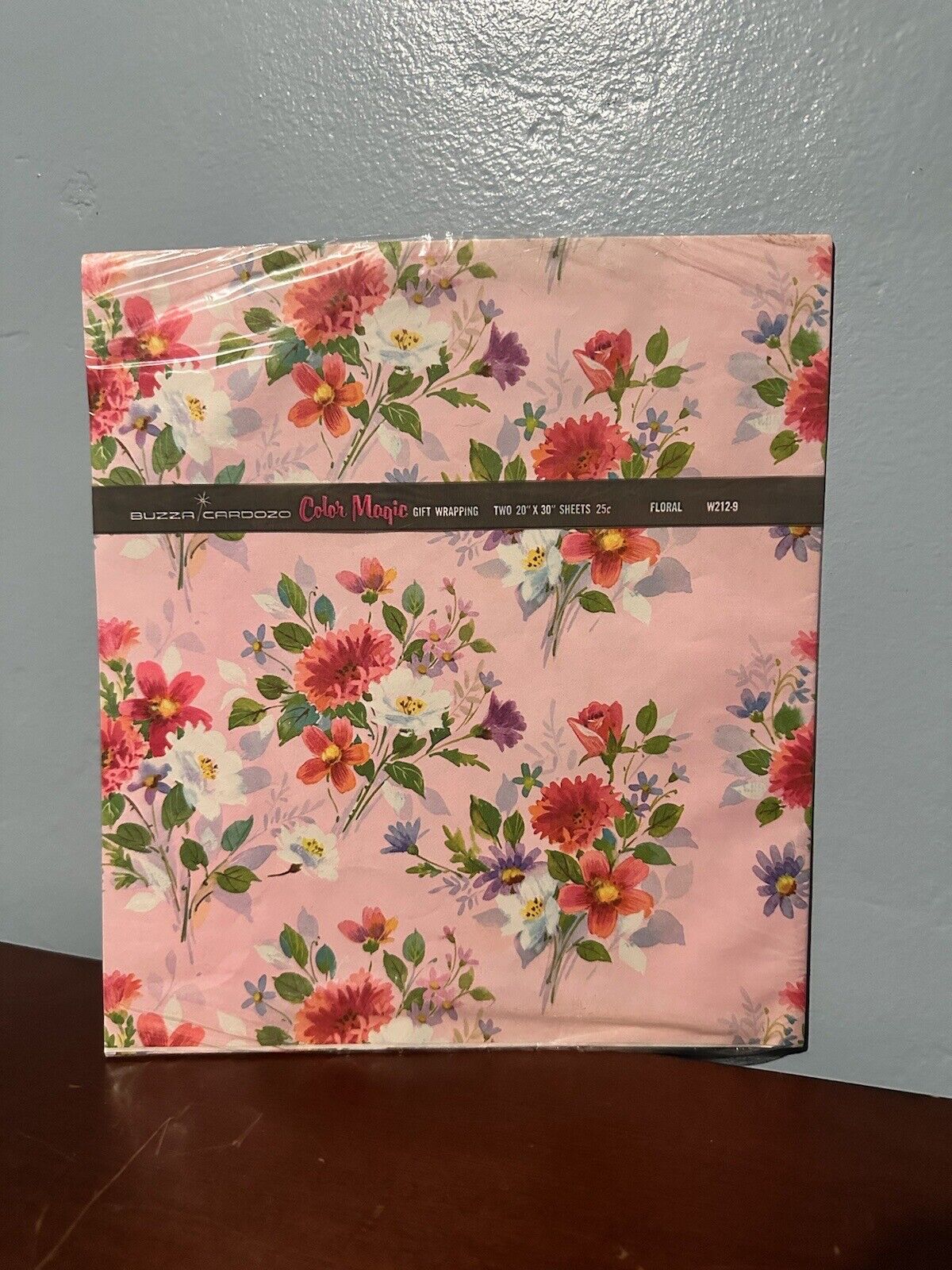 Vintage Buzza Cardozo Color Magic Floral Gift Wrapping Paper Pink Flowers NOS 