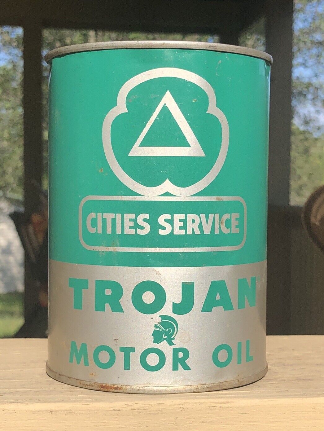 Vintage 1950’s CITIES SERVICE TROJAN Motor Oil Can 1 Quart Metal