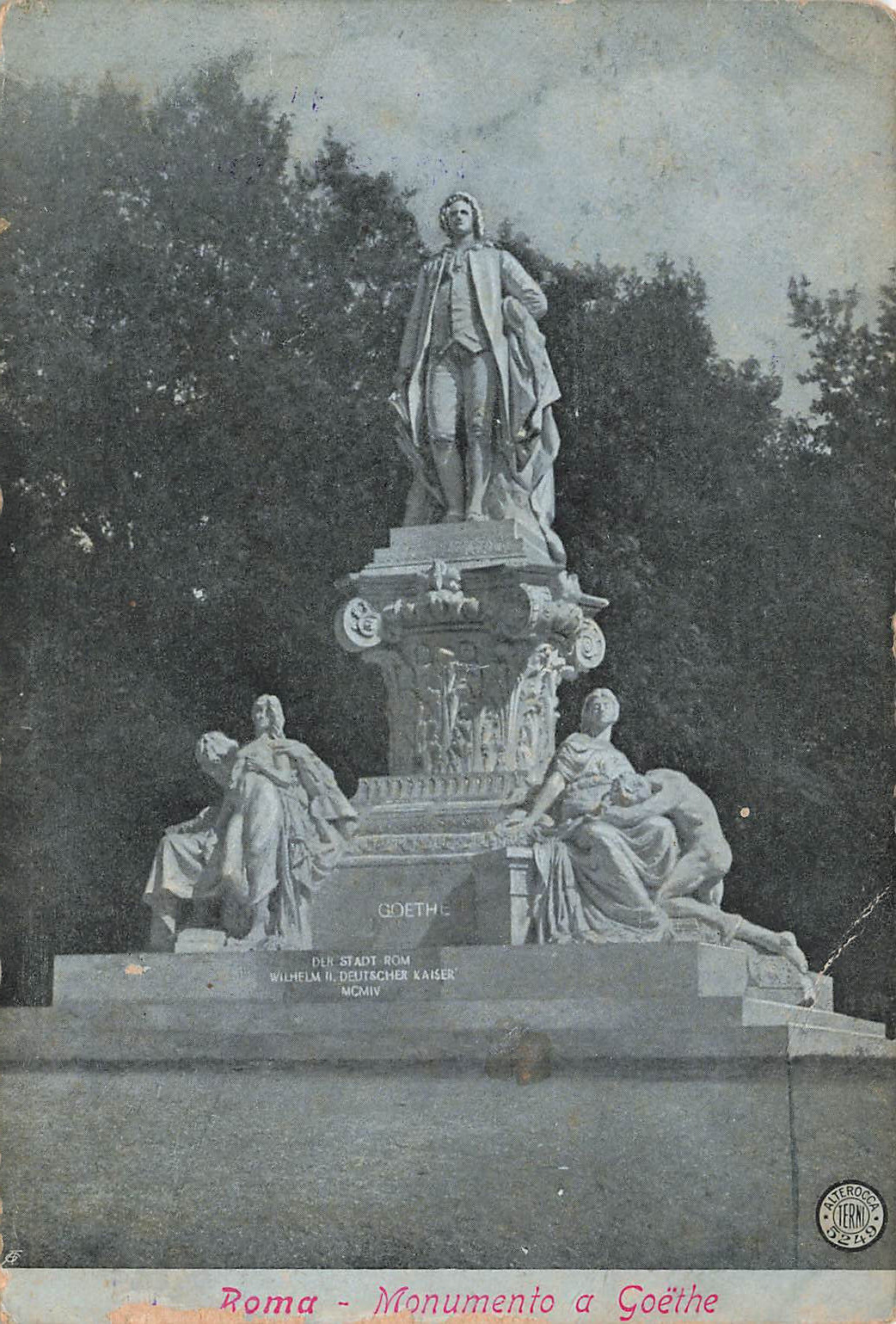 GOETHE MONUMENT STATUE POSTCARD ROME ITALY 1908