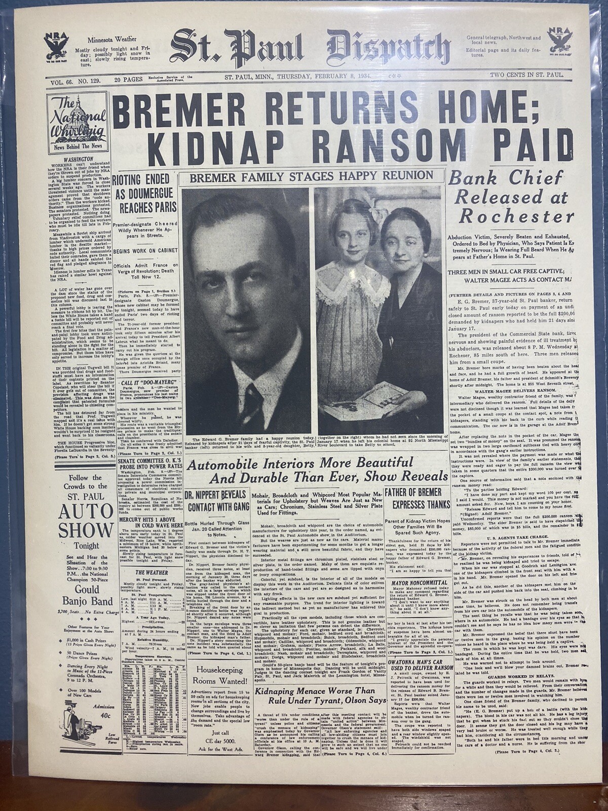 VINTAGE NEWSPAPER HEADLINE ALVIN KARPIS MA BARKER GANG RELEASE BREMER 1934 CRIME VINTAGE NEWSPAPER HEADLINE ALVIN KARPIS MA BARKER GANG RELEASE BREMER 1934 CRIME