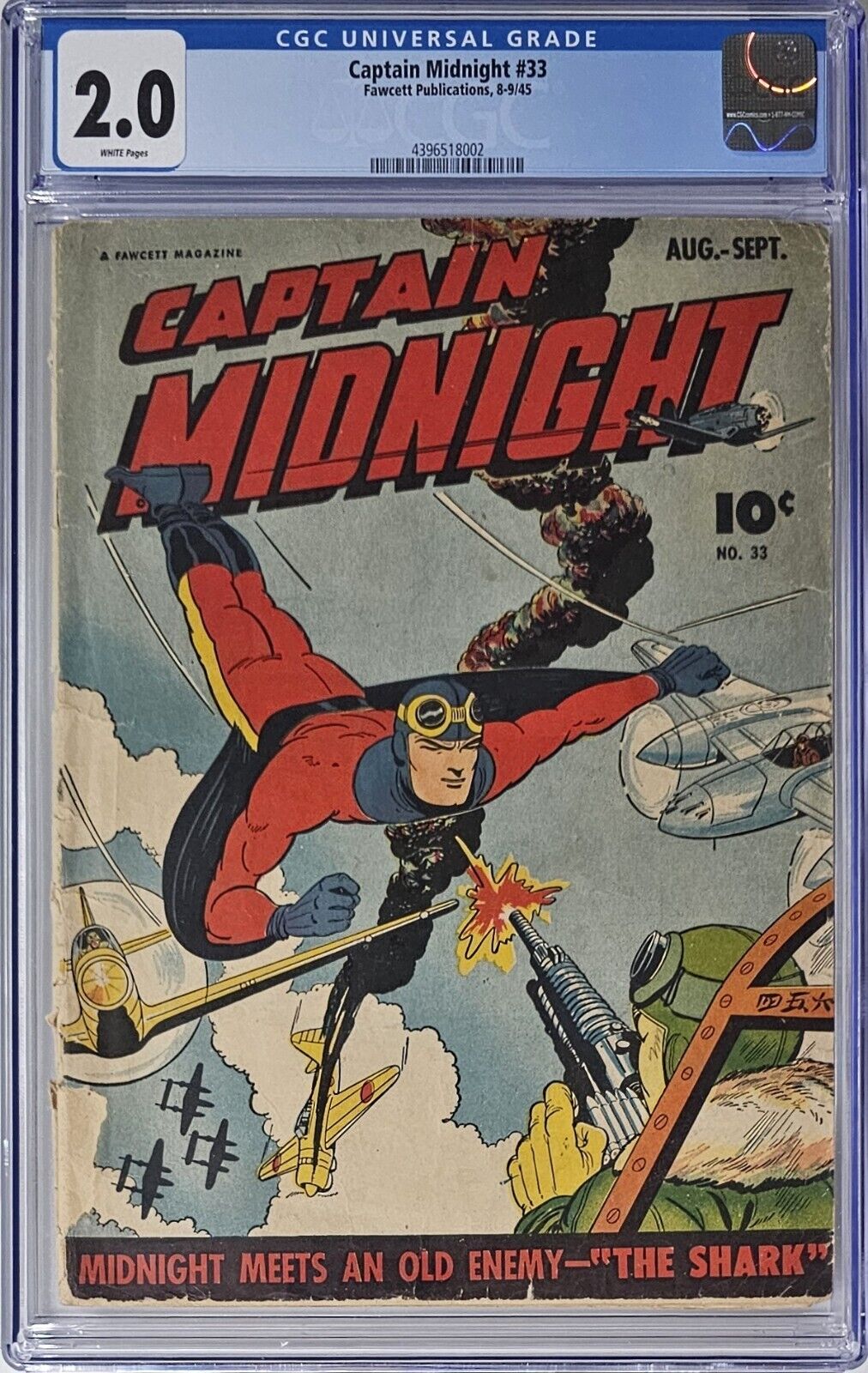 Captain Midnight #33 CGC 2.0 Fawcett 1945 White Pages Golden Age  WW2 Cover