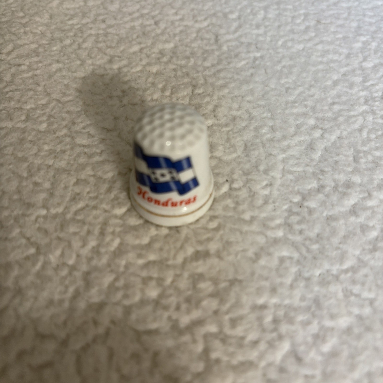 Vintage Honduras White Ceramic Thimble Souvenir Gold Trim